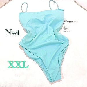 NWT XXL bikini lab sea foam mint swimsuit full cover double square pad shelf bra